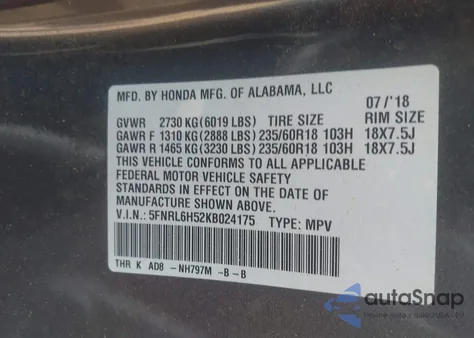 2019 Honda Odyssey Ex из США, поврежденный, VIN 5FNRL6H52KB024175